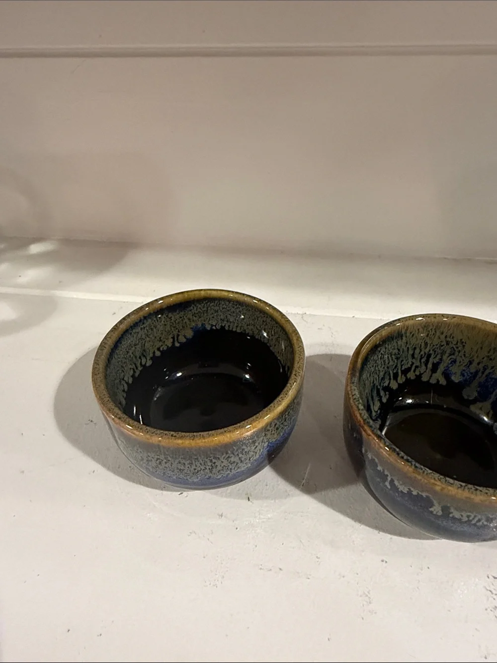 Handcrafted Japanese Blue and Brown Ceramic Sake sized - Set of 3